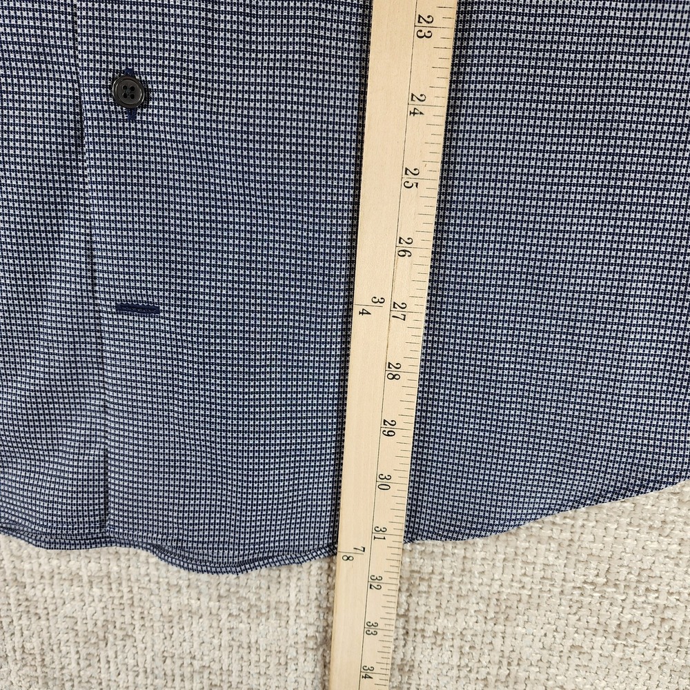 Express Fitted Microplaid Dress Shirt Mens MT Tall Navy White Long Sleeve NWT - Picture 5 of 13